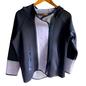 Diane Gilman DG Lux Sport Black and Grey Color block Scuba Knit Jacket. Medium
